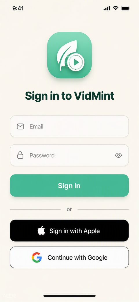 Tela de login do VidMint no iPhone